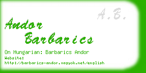 andor barbarics business card